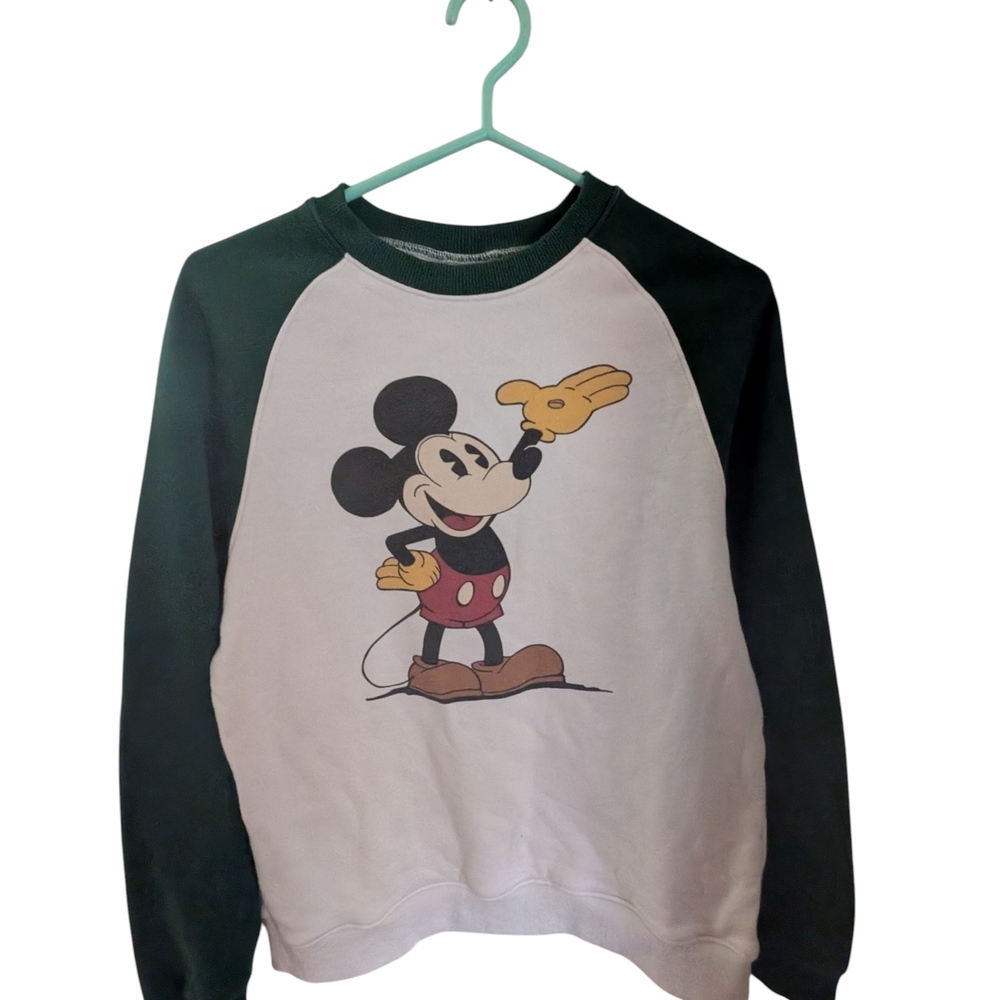 Disney Men's Mickey Mouse Green and White Sweater